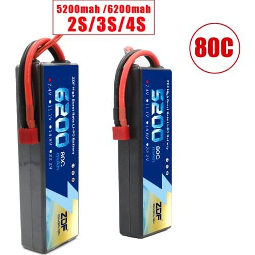 ZDF Lipo Battery 7.4V 11.1V 14.8V 5200mah 6200mah Hardcase 2S 3S 4S 80C 160C 1/10 1/8 Scale For Traxxas Slash 4x4 RC Cars Boat