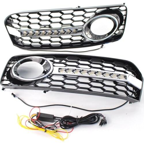 2Pcs Car Left and Right Bumper Fog Light Lower Grille Cover with LED for Audi A5 S Line S5 B8 RS5 2008-2012 Exterior Decoration