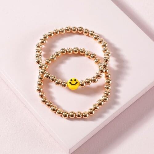 LUNA CHIAO Women Fashion Jewelry Smiley Face Double Strands Beaded Bracelet Set