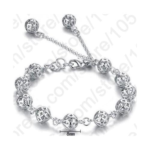 New Arrival Accessories Genuine 925 Sterling Silver Jewellery Bracelet 925 Silver Pierced Beads Ball Fine Bracelets