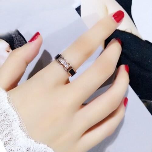 Black Four Pieces Cubic Zirconia ring fashion girls titanium steel rose gold hot selling ring