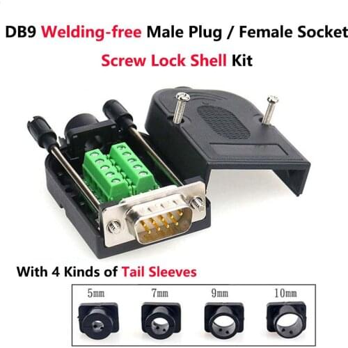 DB9 Welding-free Male Plug Female Socket Screw Lock Shell Kit RS232 9 Pin Serial Port Connector 485 422 Interface D-Sub9 Adapter