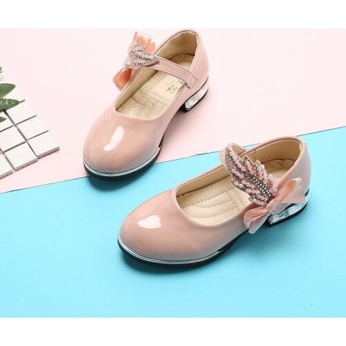 Spring Autumn kids girls leather shoes bowknot Rhinestones Kids shoes for Student Dance Party baby girls shoes pink black beige