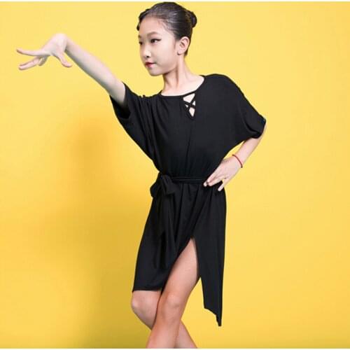 2021 New G3330 V Neck Kids Latin Dance Dress Short Sleeve Girl Latin Dancing Cloth Stage Ballroom Dancewear L8062