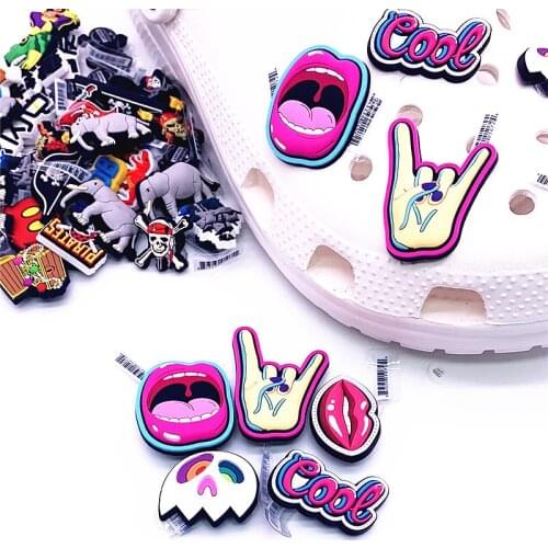 Dropshipping Rock Shoe Charms PVC Cool Mouth Mask Deaigner Shoes Decorations Sandals Accessories for Croc Kids Party Gifts