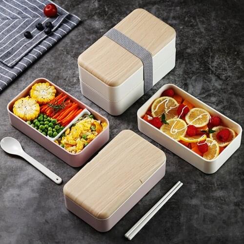 Double-Layer Lunch Box Food Container Dinnerware Sets European Portable Large Capacity Nordic Style Wooden For Kitchen