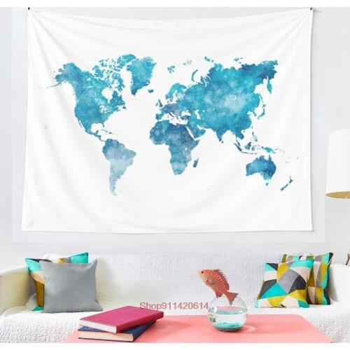 World map in watercolor tapestry Art Tapestry Ins Tapestry Household Bedside Decoration Cloth Hanging Tapiz