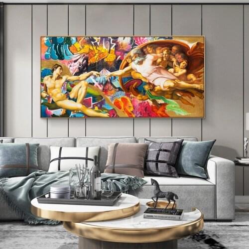 The Creation of Adam Poster and Print on Canvas Painting Modern Street Graffiti Wall Art Picture for Living Room Home Decor