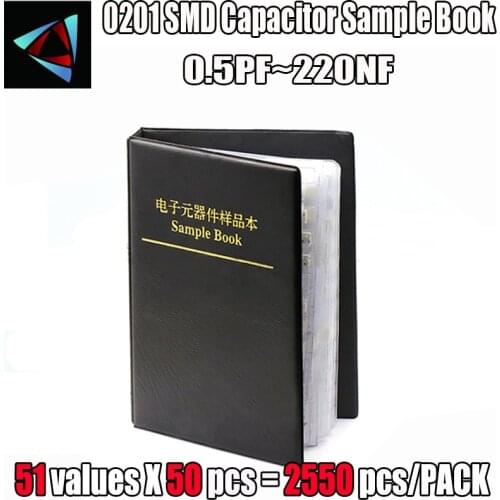 0201 SMD Capacitor Sample Book 51valuesX50pcs=2550pcs 0.5PF~220NF Capacitor Assortment Kit Pack