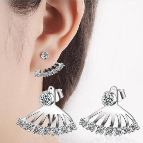 KOFSAC New Fashion 925 Silver Stud Earrings For Women Temperament Sector Zircon Rear Suspension Earring Christmas Jewelry Gifts