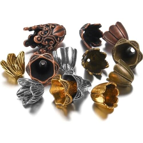 2pcs/lot Alloy Ancient Gold Various Shapes Flower Beads Caps End Cap Connectors For DIY Earring Jewelry Making Accessroies