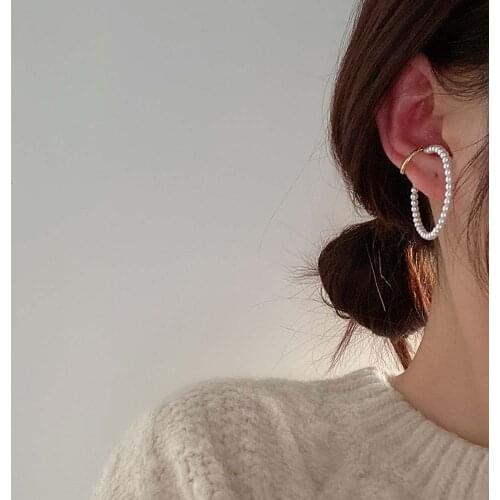 Korea Vintage Double Metal Pearl Ear Bone Clip Without Pierced Ear Clip Earrings for Women Girl Exquisite Chic Jewelry