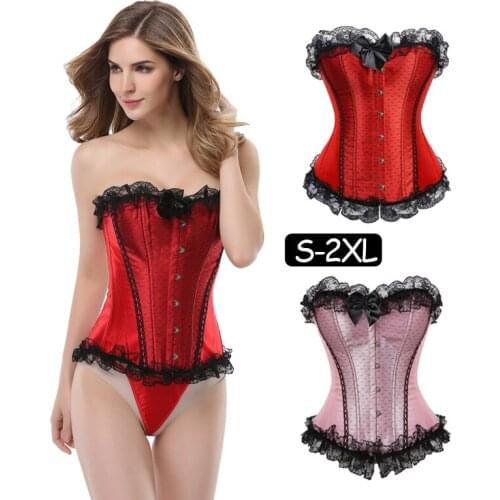 Red Womens Corsets And Bustiers Tops Strapless Gothic Overbust Corset Waist Trainer Lace Up Floral Corselet Vintage Gowns Tops