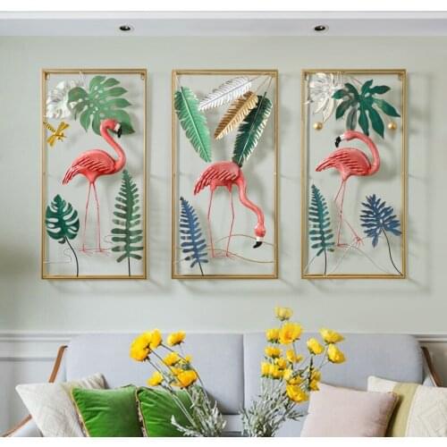 Creative Wrought Iron Wall Hanging Flamingo Crafts Wall Decoration Home Livingroom Sofa Background Wall Porch Mural Accessories