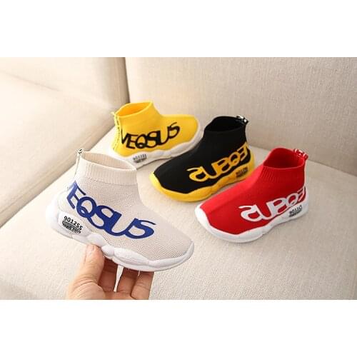 2019 Autumn Baby Boys Reflective Sports Shoes Girls New Fashion Mixed Color High Sneakers Kids Breathable Sock Shoes