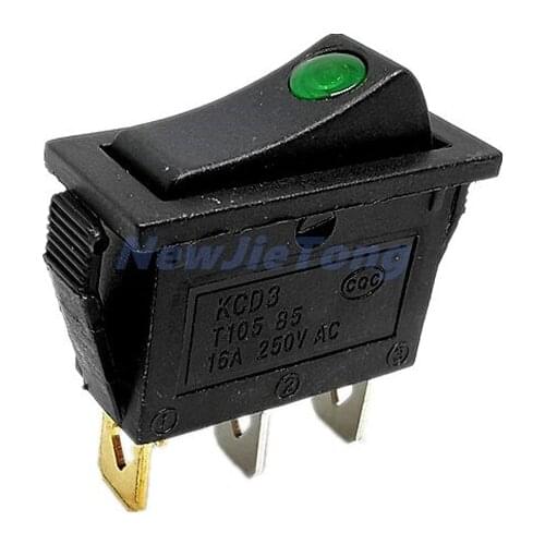 1pc KCD3 Rocker Switch ON OFF 3Pin Latching 16A 250VAC With Dot LED For Motor Car Auto Switch Green Light