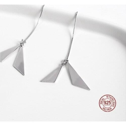LKO Geometric Triangle Long Tassel Ear Wire 925 Sterling Silver Fashion Female Dangle Earrings For Women Trend Accessories