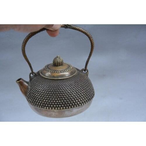 Rare old Qing Dynasty(QianLong1711-1799) copper Flagon/Teapot,goldfish,dewdrop, with mark,Decoration,Free shipping