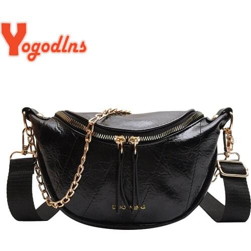 Yogodlns Fashion Chest Bag For Women PU Leather Crossbody Bag Chains Fanny Pack New Lady Waist Bag Luxury Shopping Chest Bag