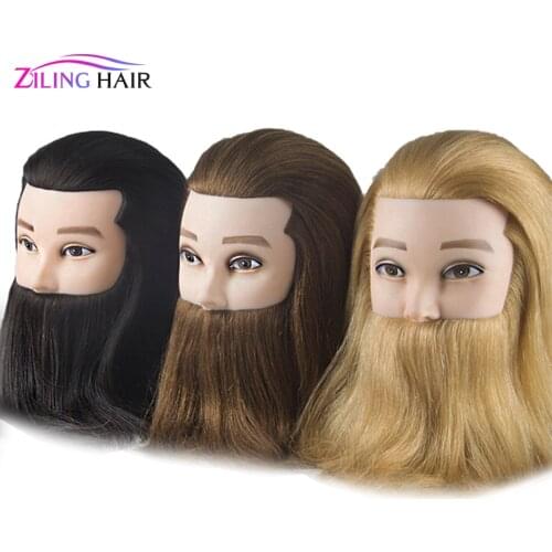 Male 100% Real Human Hair Mannequin Practice Training Head With Beard Barber Hairdressing Manikin Doll Head For Beauty School