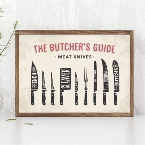 Meat Knives The Butchers Guide Poster Prints Butcher Shop Wall Art Decor Butcher Diagram Kitchen Wall Picture Canvas Painting