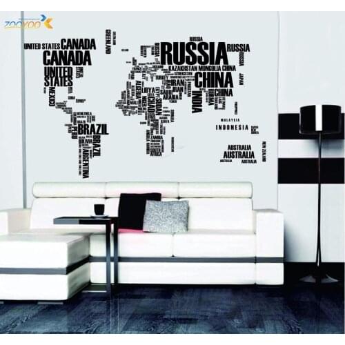 Big Size 190*160cm/75*45.5inch World Map Wall Stickers Country Name English Letter Funny Decal For DIY Home Office Decoration