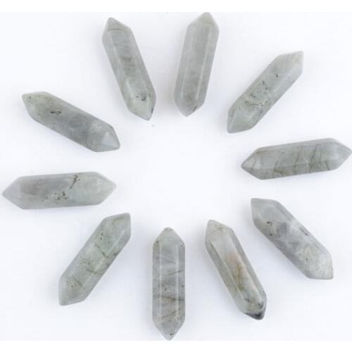 Wholesale 10Pcs 30x8mm Labradoirte Hexagonal Pillar Pointed Reiki Chakra Natural Stone No Hole Pendant Beads Jewelry TU3380