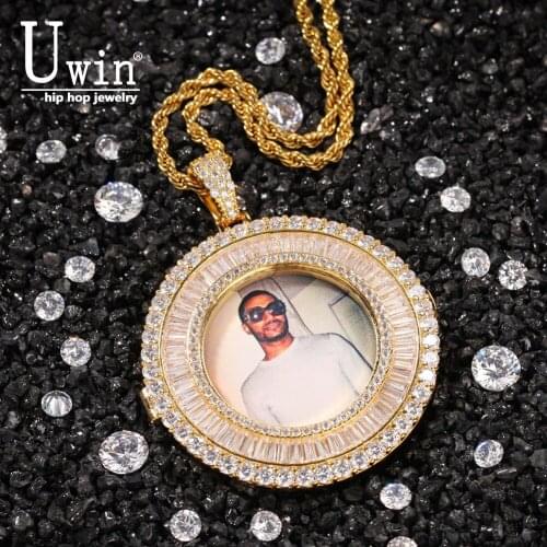 Uwin Bagnette Custom Photo Necklace Charm HipHop Bling Iced Out AAA Cubic Zircon HiphopJewelry For Gift Tennis Chain