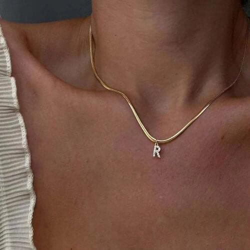 Punk Initial Alphabet Letters Name Pendant Choker Necklaces For Women Gold Snake Chain Cubic Zircon Necklace Femme Party Jewelry