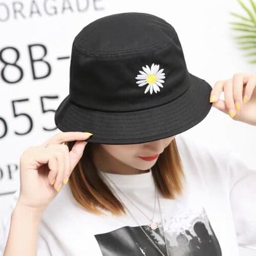 Outdoor women Female Daisy Flower Embroidered Bucket Hat Summer Sun Protection hats Girl Panama Caps Fisherman hats