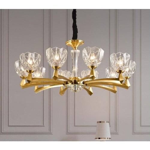 Simple American copper crystal living room chandelier bedroom dining room model room lamps