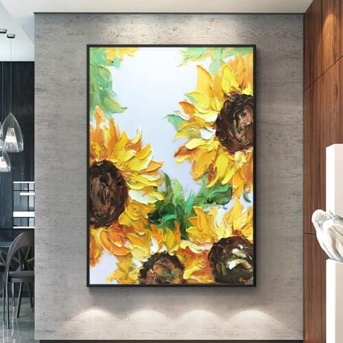 Hand-painted Abstract Knife Oil Painting On Canvas Sunflower Paintings Restaurant living room Decor Entrance Decoration painting