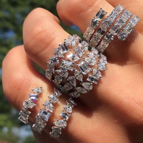 Silver color white cz sparking bling women jewelry triple wrap iced out bling full finger ring for women