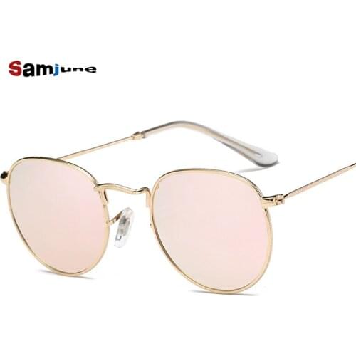 Pink classic Round Sunglasses Women men female brand Metal Frames Mirror Lenses Sun Glasses For women retro Male oculos de sol