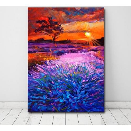 Modern Bedroom Wall Picture Wall Art Canvas Abstract Lavender Sunset Landscape Picture Poster Print Living Room PaintingGDD98