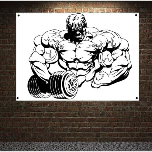 Workout Bodybuilding Banner Gym Wall Decor Man Muscular Body Tapestry Flag Canvas Painting Strong Abdominal Poster Wall Art Gift