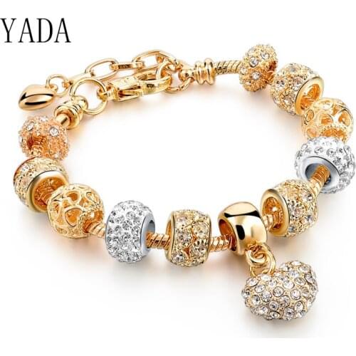 YADA Gifts (READY STOCK) Heart Gold Bracelets&Bangles For Women Full AAA Zircon Bracelets Crystal Jewelry diy Bracelet BT200215