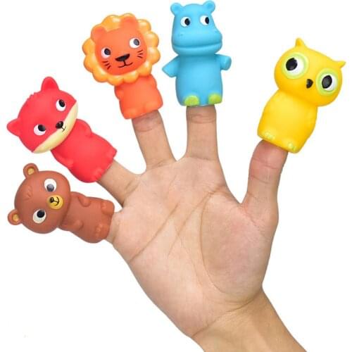 Fun Little Toys Animal Head Finger Puppets Party Favors 5pcs Cute Cartoon Educational Child Baby Favor Dolls Tell Story Props
