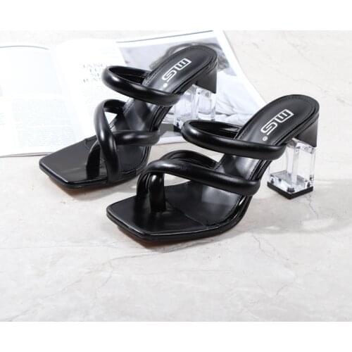2021 Summer Clip Feet New Style Outside Pure Color Womens Sandals Europe And America Sexy Plus Size Crystal High Heel Slippers