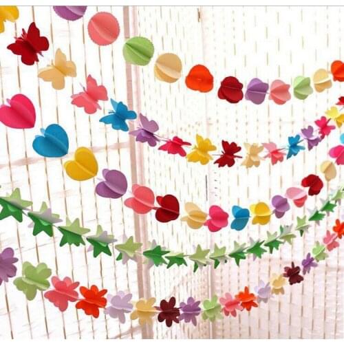 10pcs/Lot 1.8 Meters Multicolors 3D Heart/Flower/Ball/Star/Butterfly Paper Garland For Christmas Party Wedding Venue Decoration