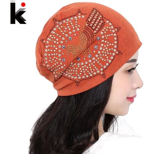 2018 Knitted Autumn And Winter Female Hats For Women Beanie Brand Hip-hop Cap Balaclava Caps Pearls Diamond Ladies Lnit Skullies