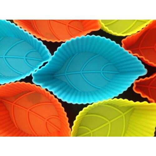 ANGRLY 8cm leaf-shaped cake mold Muffin Silicone cake Mould Cake Bakeware Maker Mold Tray Baking Cup Liner Baking