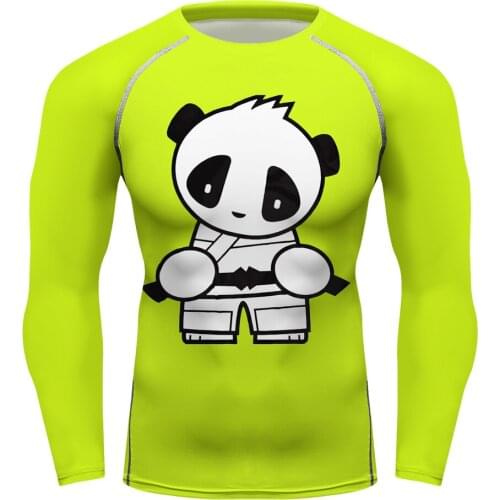 Mens Panda Printing Long Sleeve T-shirt dry Fit Rash Guard Fitness Sports Top