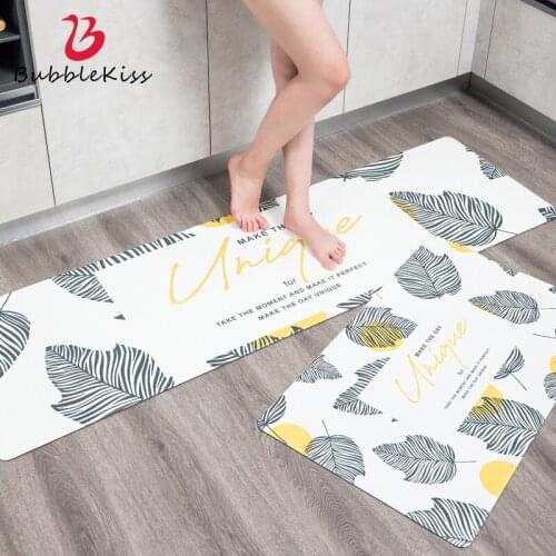 Bubble Kiss Home kitchen Carpet PVC Leaves Pattern Rug Oil-Proof Kitchen Mat Non-Slip Floor Mat Fashion Kitchen Decor Area Rug