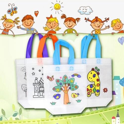 5Pcs Reusable DIY Handmade Graffiti Eco Bag Watercolor Painting Toy Kids Gift