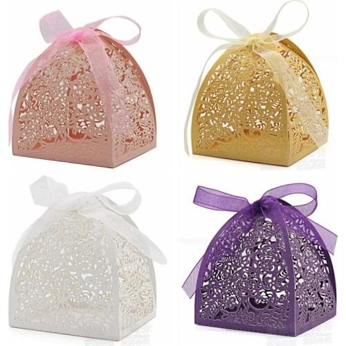 50pc Party Favor Box Hollow Laser Cut Gift Candy Box Wedding Candy Boxes for Wedding Bridal Shower Baby Birthday Party Supplies