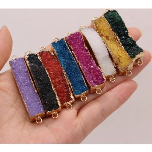 Fine Natural Stone Druzy Pendants Rectangle Gold plated Connectors Charms for Trendy Jewelry Making Women Necklace Crafts