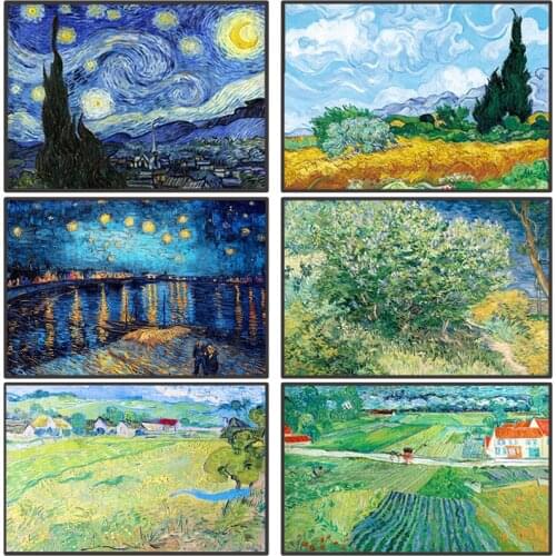Van Goghs famous oil painting starry sky canvas paintings and posters, classic abstract art pictures for living room decoration