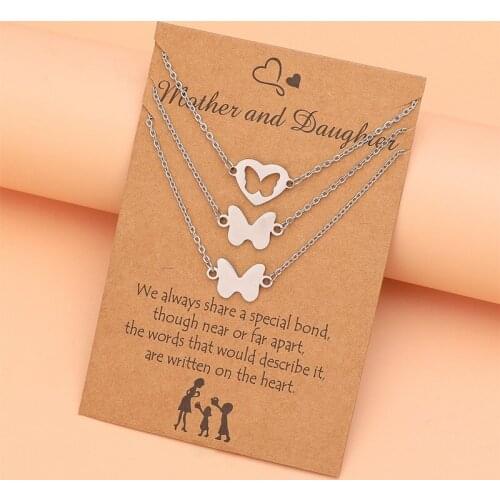 3-piece Fashion Cut-out Butterfly Necklace Stainless Steel Animal Clavicle Chain Womens Leisure Jewelry Mothers Day Necklace