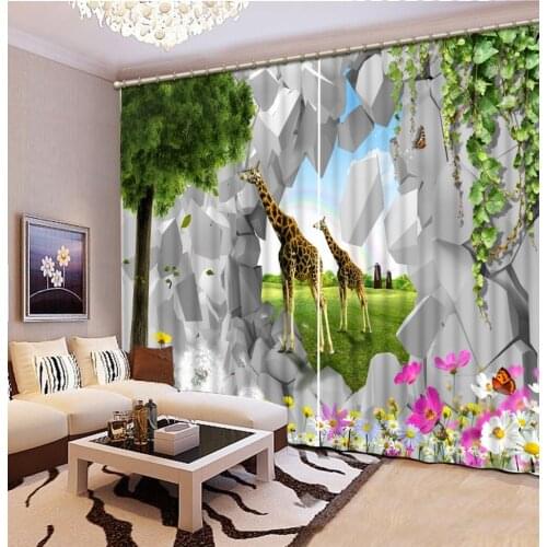 Cartoon curtains animal curtain 3D Curtain Printing Blockout Polyester Photo Drapes Fabric For Room